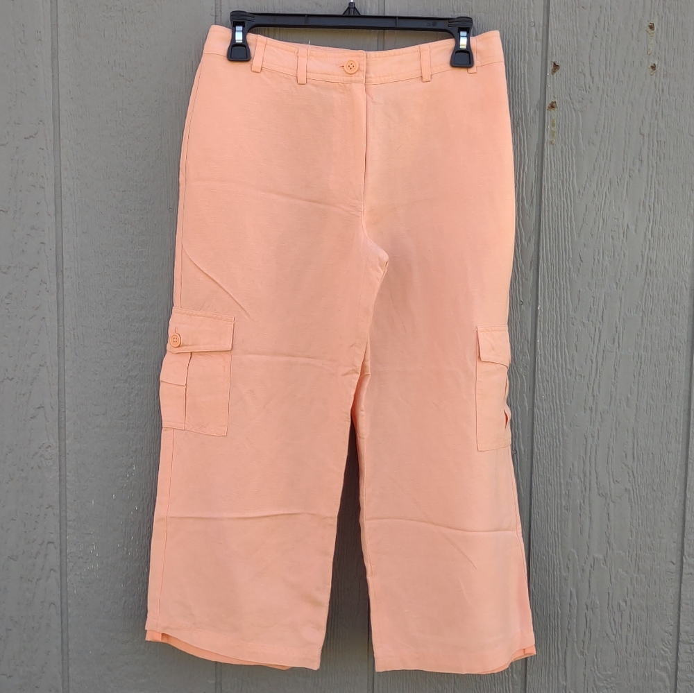 Dina K Linen Blend Wide Leg Cropped Pants Size 4 Peach